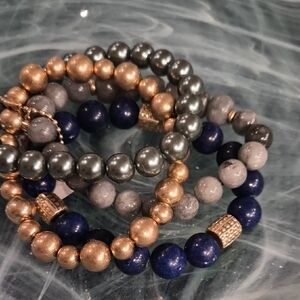 Southern Living Navy and Gray Beaded Bracelet Set